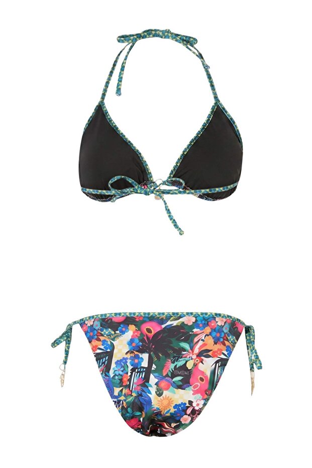 Çiçek Desenli Üçgen Kaplı Charm Aksesuarlı Normal Bel Regular Bikini Takımı TBESS26BT00080 - 6
