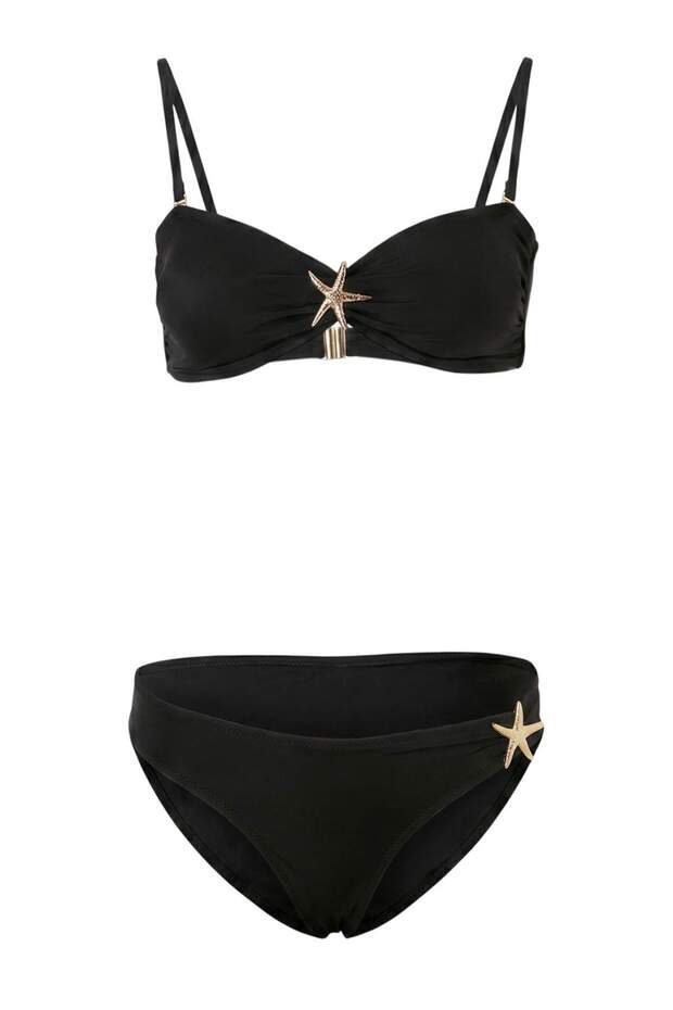Siyah Döküm Aksesuarlı Straplez Kaplı Normal Bel Regular Bikini Takımı TBESS26BT00040 - 4