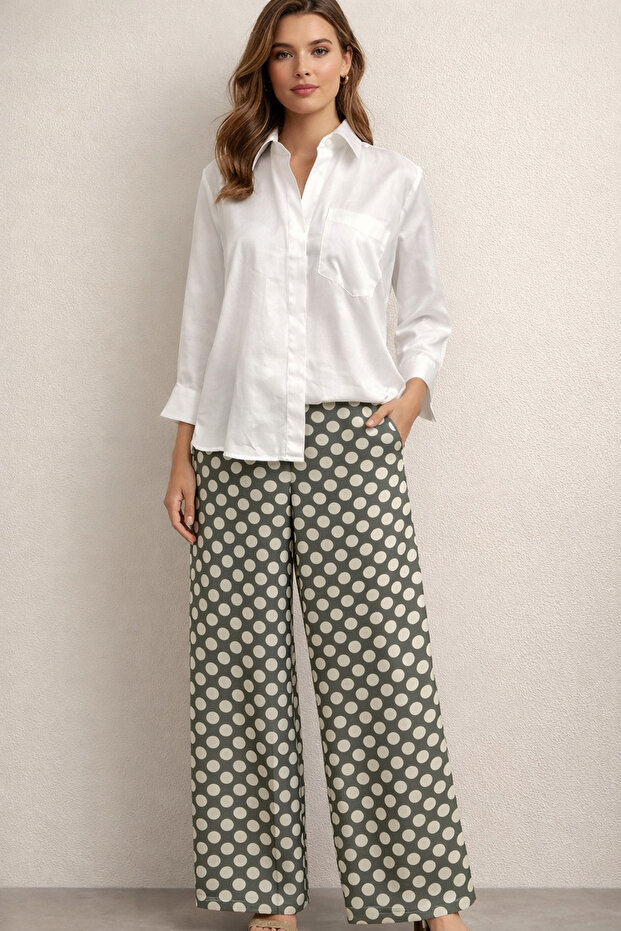 Polka Dots Pant and White Shirt Two Piece Set | Executive Edit