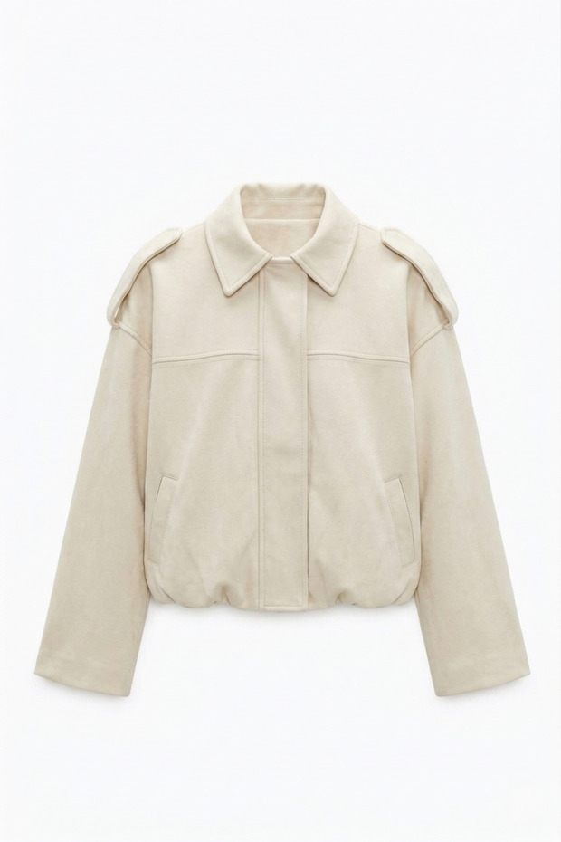 Zr Women's Bomber Ecru Suede Oversize Jacket