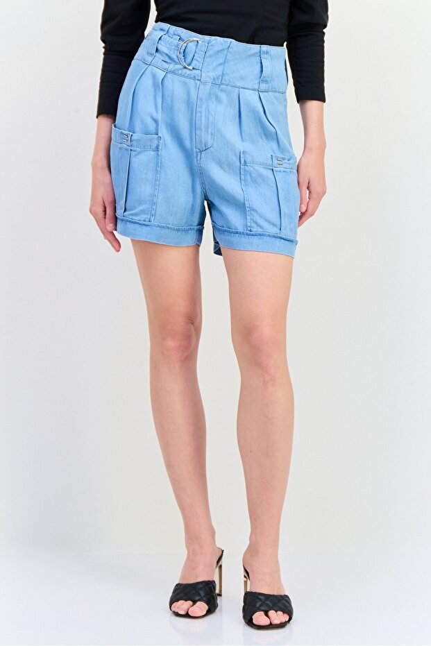 Women Washed Basic Shorts, Light Blue