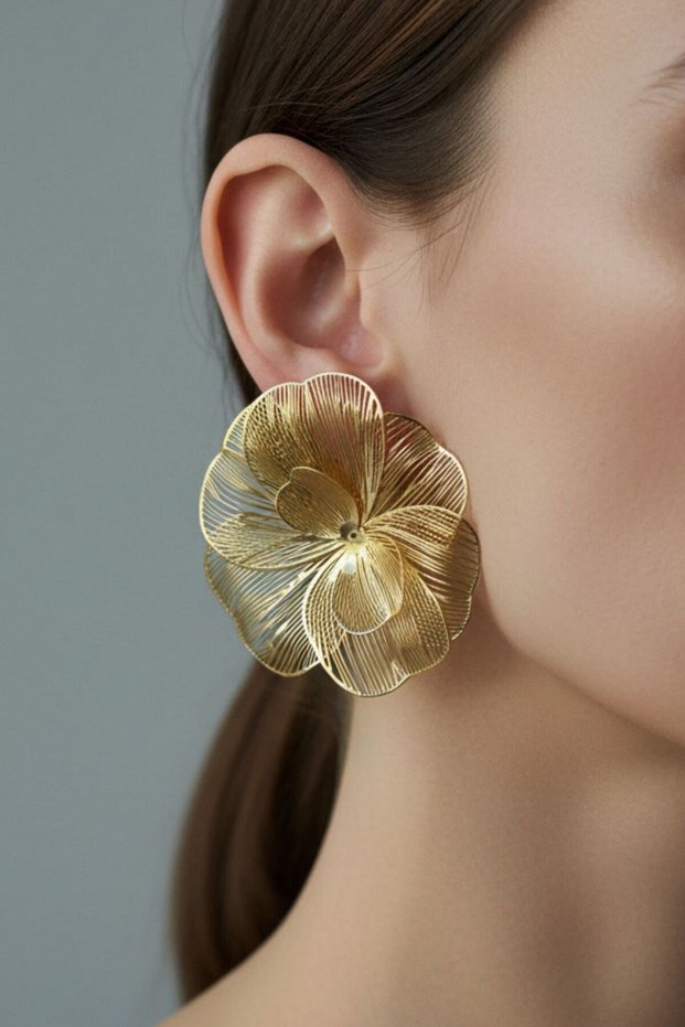 Gold Color Big Flower Earrings