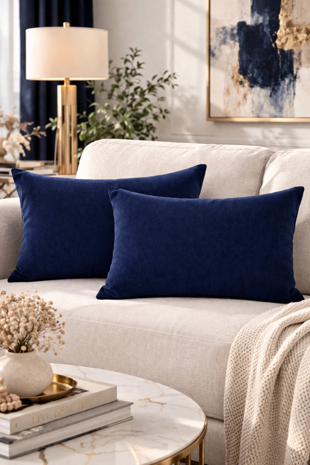 30X50 Navy Blue Throw Pillow Cover Set of Two Modern Soft Decorative Rectangular Sofa & Bed Throw Pillow