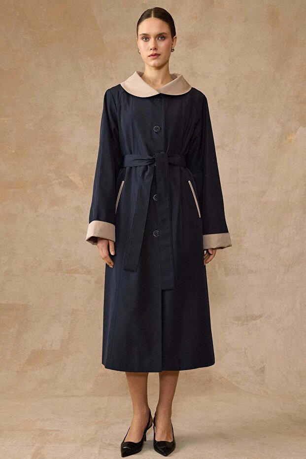 Baby Collar Garni Detailed Raglan Sleeve Large Size Bonding Cap Dark Blue 4310