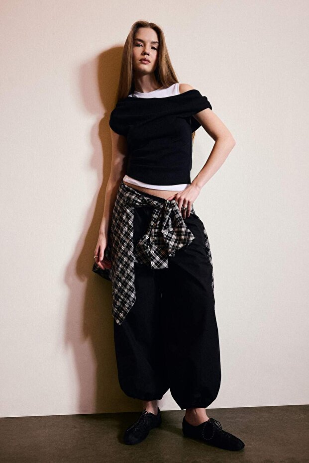 100% Cotton Balloon Fit Regular Waist Poplin Trousers G9509Ax26Sp