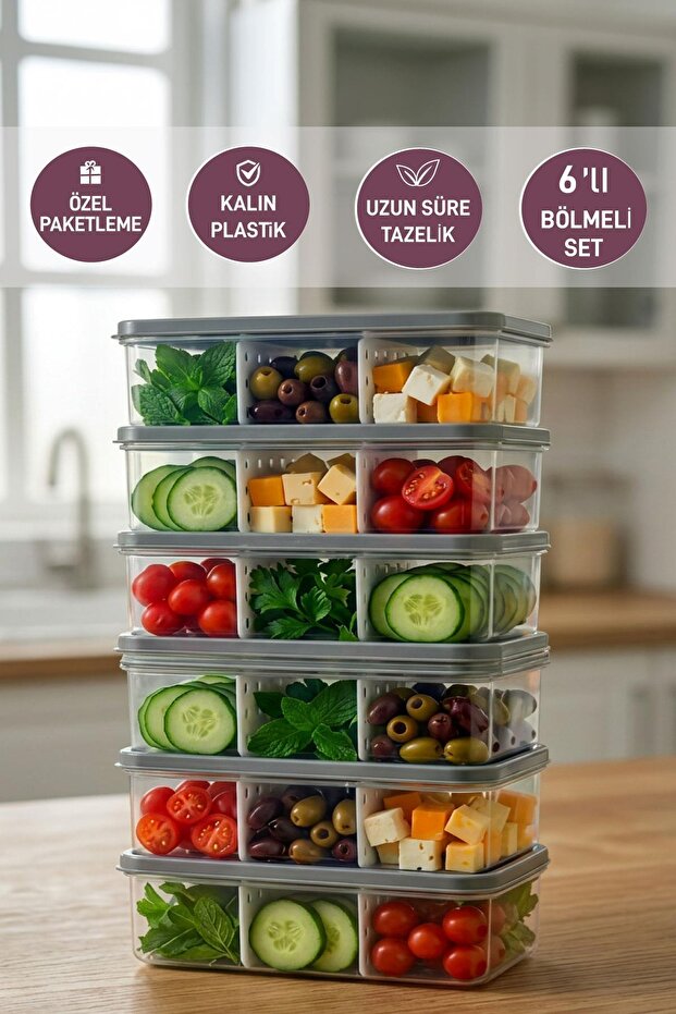 6 Pieces 2 Lt. Nora Compartmentalized Organizer Refrigerator Freezer Organizer Storage Container