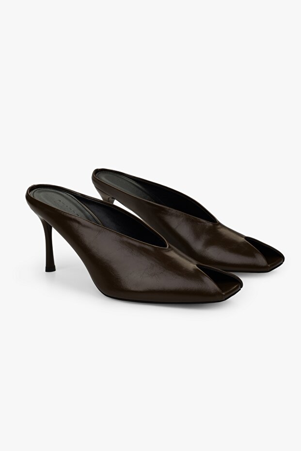 Women's Selia Brown Leather Heeled Slippers