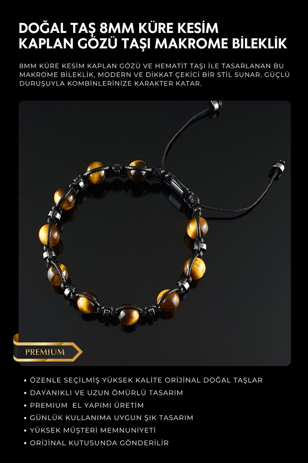 Natural Stone Bracelet, Tiger's Eye and Hematite Sphere Macrame Bracelet, Men's Bracelet, Women's Bracelet, He