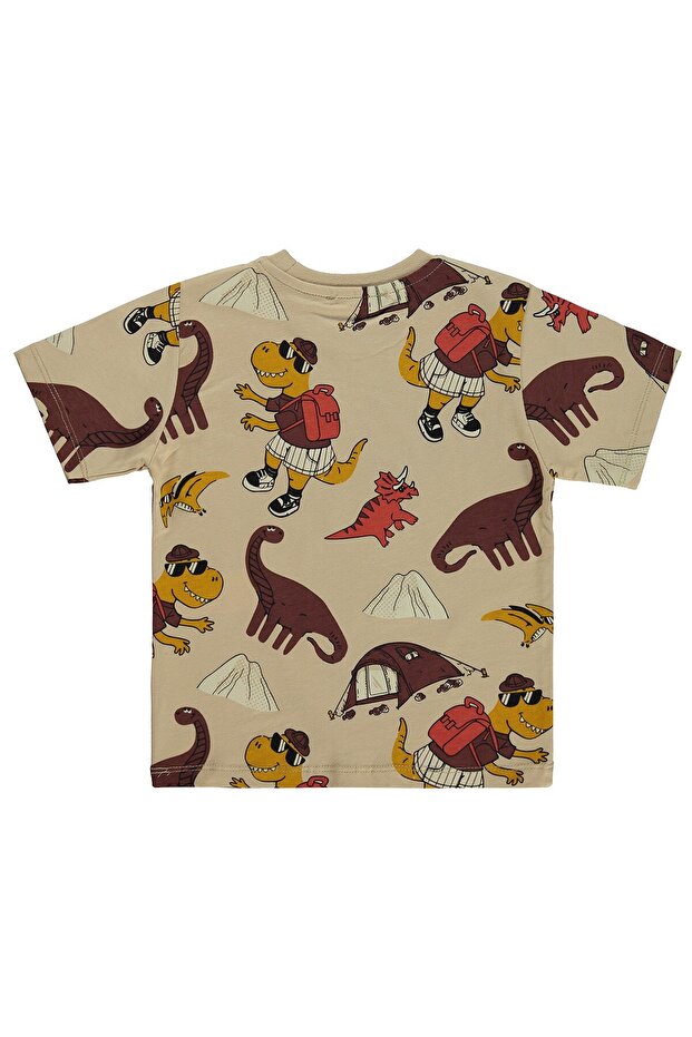 Dinosaur Print T-Shirt for Ages 2-5 - Beige