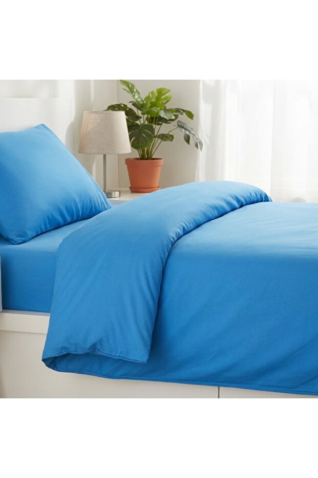 Blue Duvet Cover Set with Elastic Sheets Hotel Dormitory Hostel Military Military Construction Site