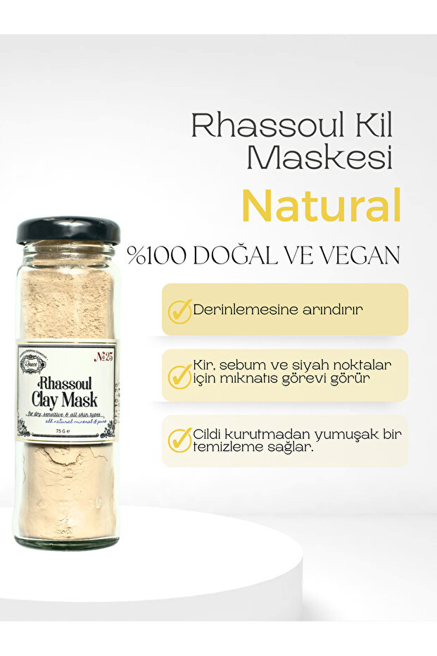 Rhassoul Clay Mask | For Dry, Sensitive and All Skin Types | 100% Natural | Anti-Blackhead and Anti-Acne 75g