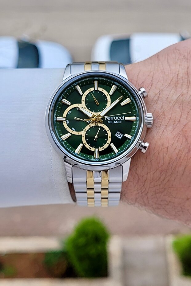 Green Dial Gold Metallic Color Strap 2 Year Warranty Indicators Active 41 mm Men's Wristwatch
