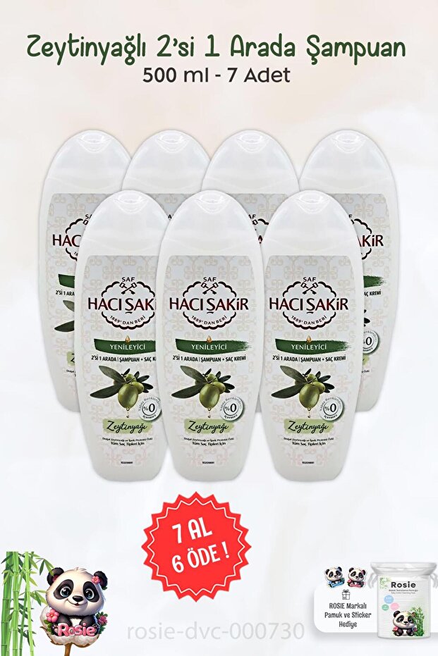 Buy 7 Get 6 Free: Hacı Şakir Olive Oil 2-in-1 Regenerating Shampoo 500 ml and ROSIE