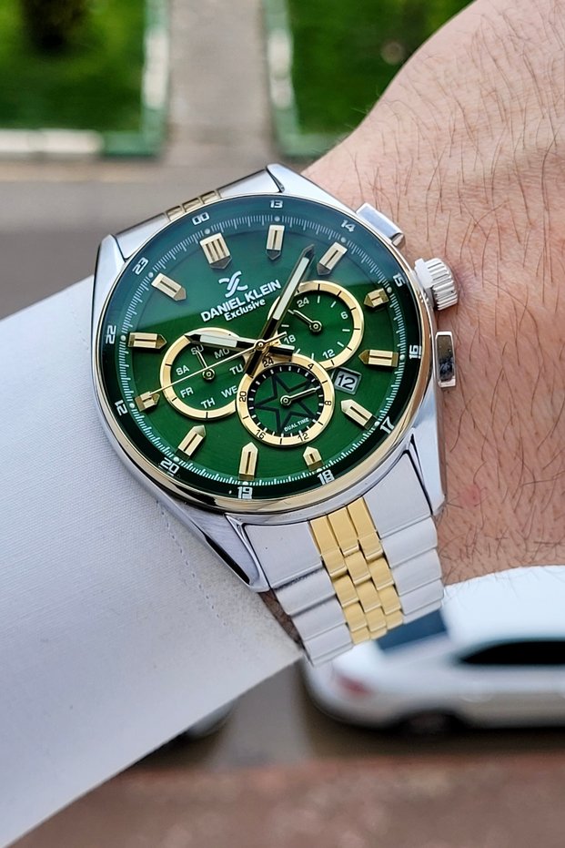 Active Men's Wristwatch with Dial Green Cord Gold Color Indicators