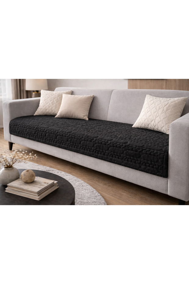 Fur Knitted Patterned Plush for 3-Seater Sofa (1 Piece) 80*190cm (Black) Only Seat Cover Bed Shawl