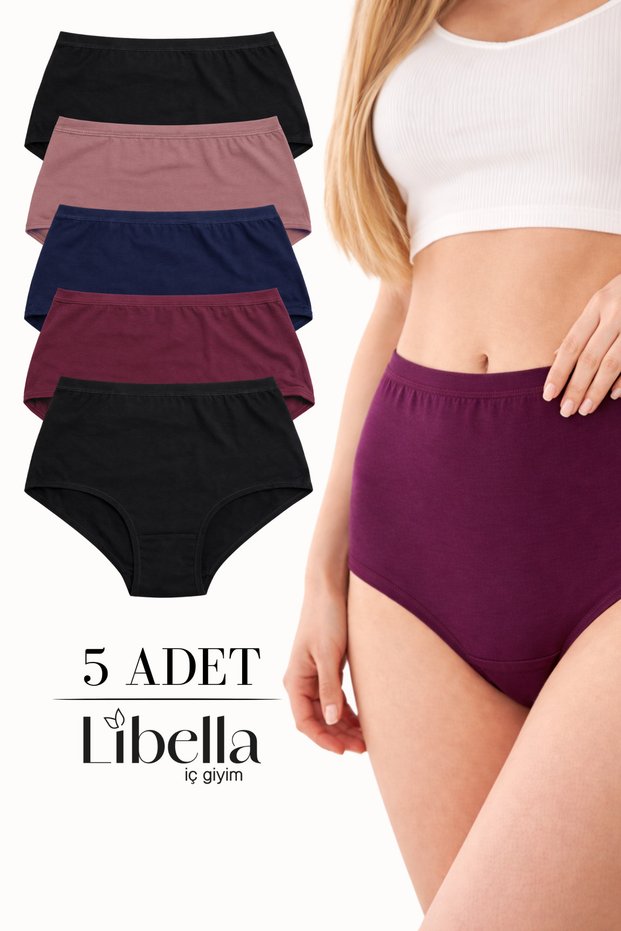 Women's 5-Piece Lycra Extra High Waist Panties Black Burgundy Mixed Color