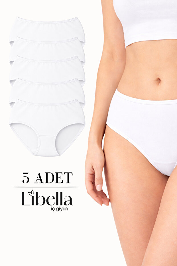Women's High Waist Cotton Gathering Bato Panties 5-Pack White Color
