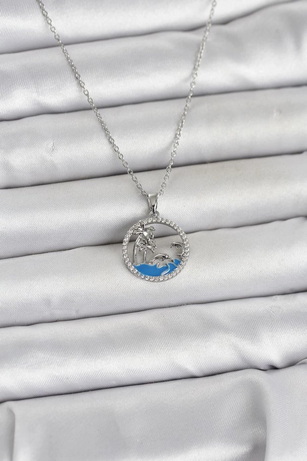 316L Steel Chain Silver Color Zircon Stone Sea Themed Women's Necklace