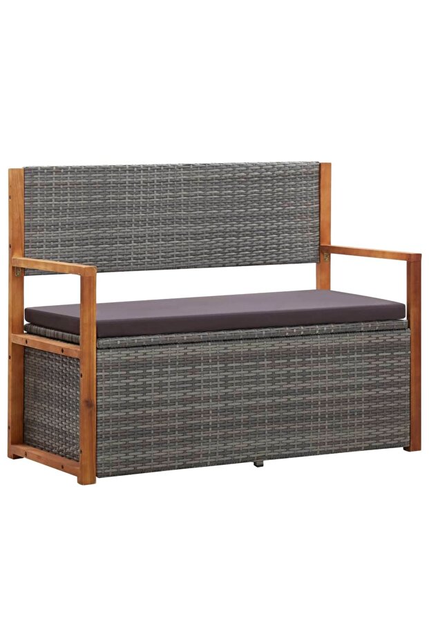 Storage Bench 115 cm Poly Rattan and Solid Acacia Wood Grey