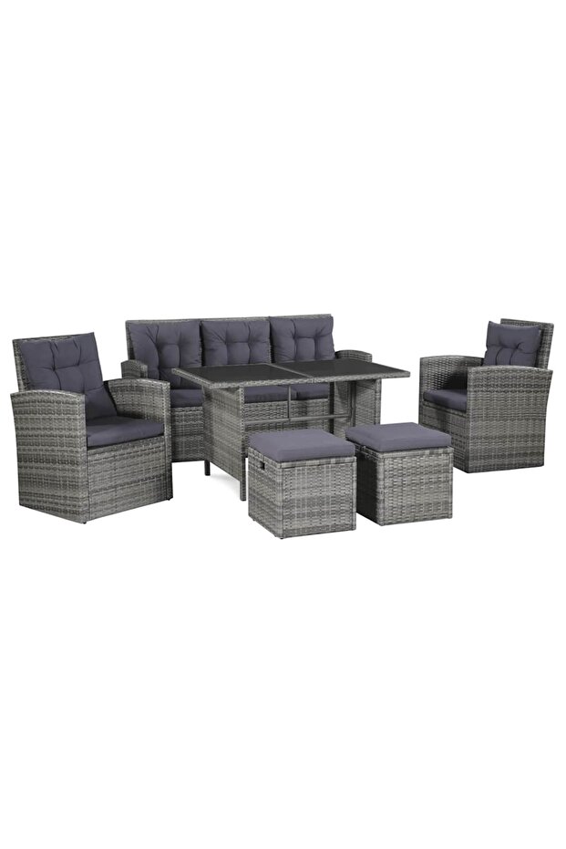 6 Piece Garden Lounge Set with Cushions Poly Rattan Grey