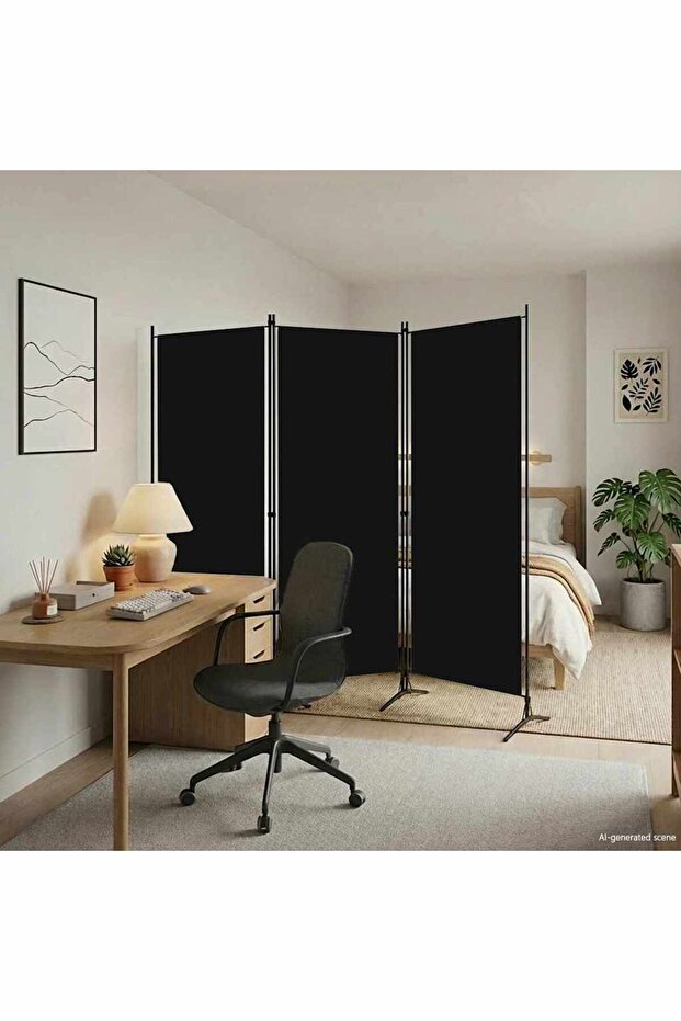 3-Panel Room Divider Black 260x180 cm
