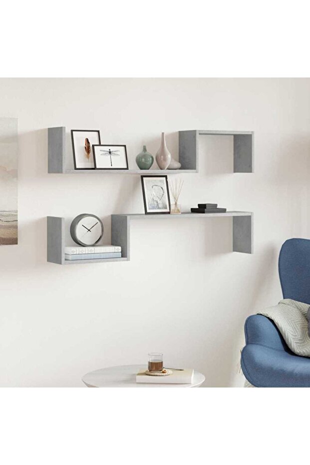 Wall Shelf 2 pcs Concrete Grey 100x15x20 cm Engineered Wood