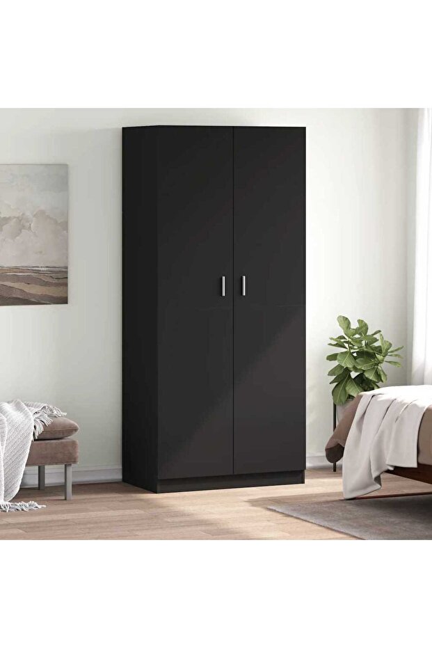 Wardrobe Black 90x52x200 cm Engineered Wood