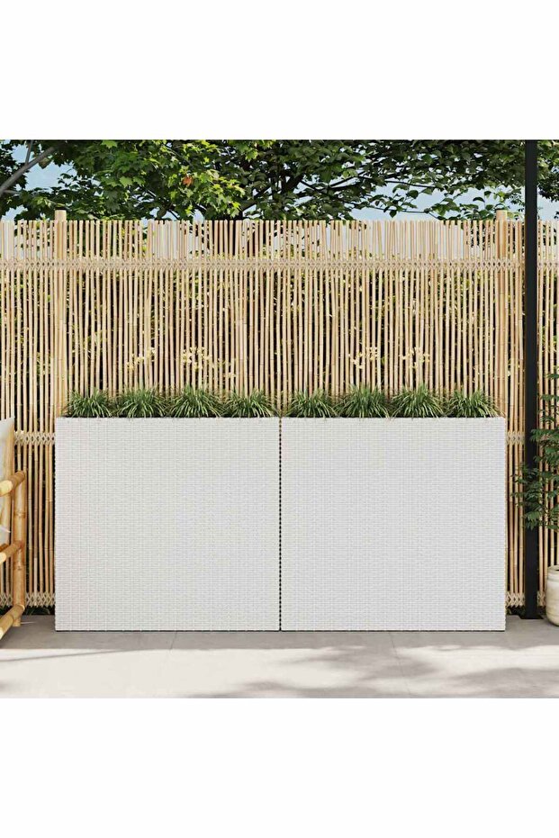 Garden Raised Bed with 4 Pots 2 pcs Poly Rattan White(2x45427)