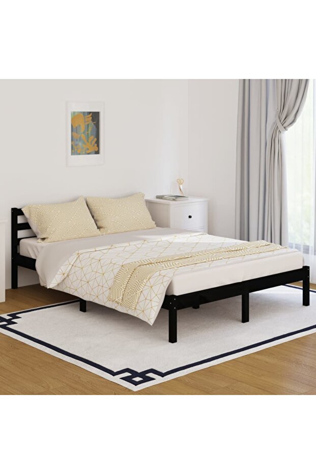 Bed Frame without Mattress Solid Wood Pine 140x200cm Black