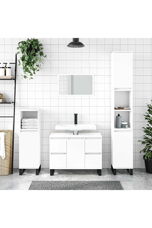 Bathroom Cabinet White 80x33x60 cm Engineered Wood