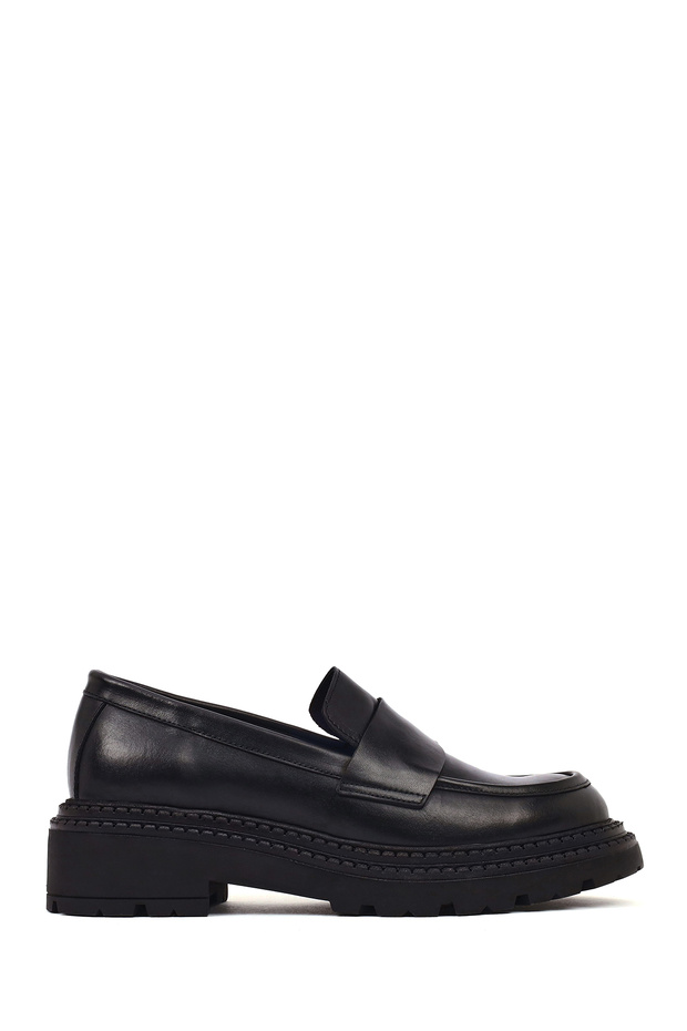 Women's Black Thick Soled Leather Masculine Loafer 25Afd185018