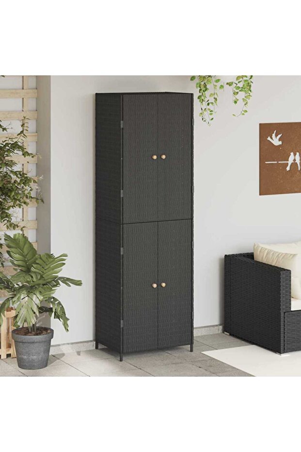 Garden Storage Cabinet Black 59x40x180 cm Poly Rattan