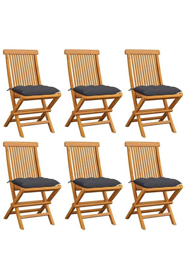 Garden Chairs with Anthracite Cushions 6 pcs Solid Teak Wood