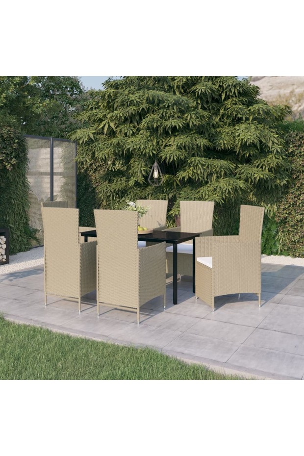 7 Piece Garden Dining Set with Cushions Beige