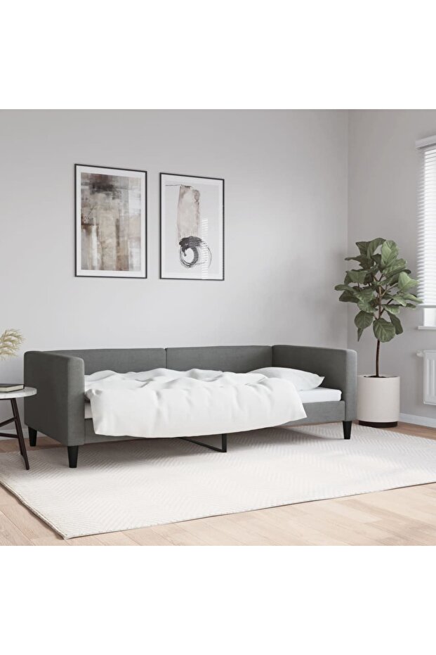 Day Bed without Mattress Dark Grey 90x190 cm Single Fabric