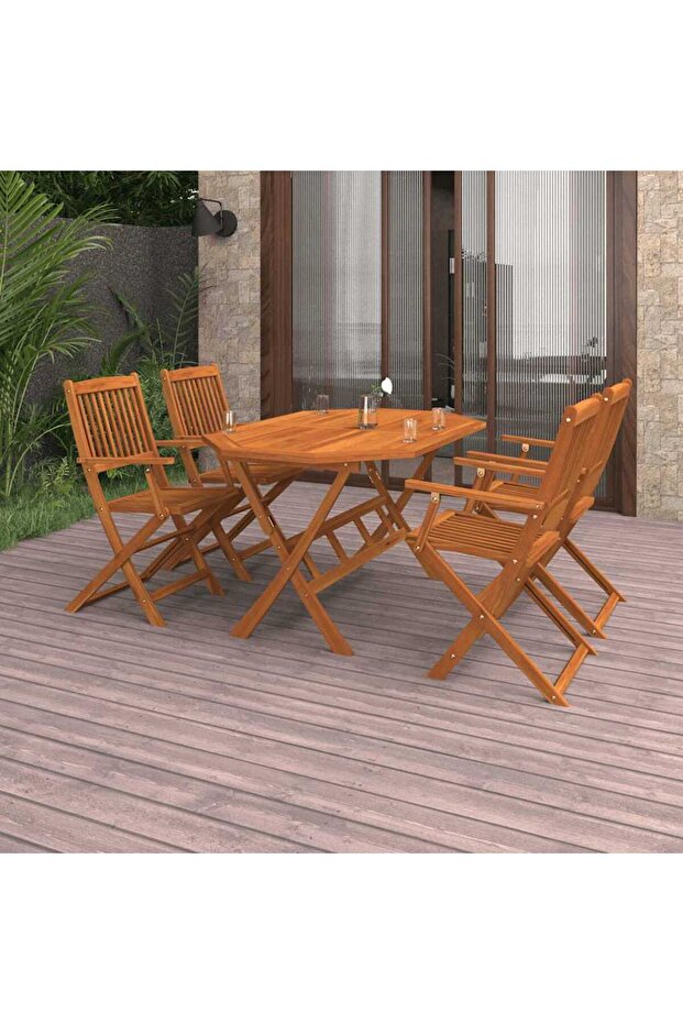 5 Piece Garden Dining Set Solid Acacia Wood
