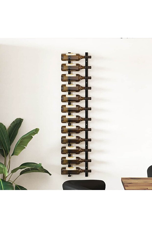 Wall Mounted Wine Rack for 12 Bottles Black Iron