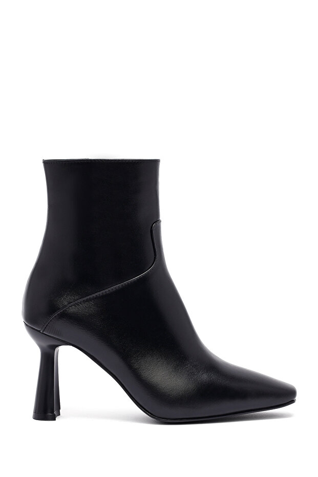 Women's Black Zippered Heeled Leather Boots 25Wfd133318