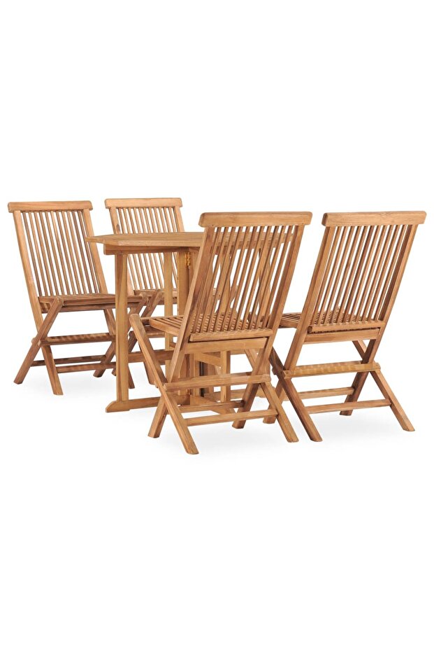 5 Piece Folding Outdoor Dining Set Solid Teak Wood