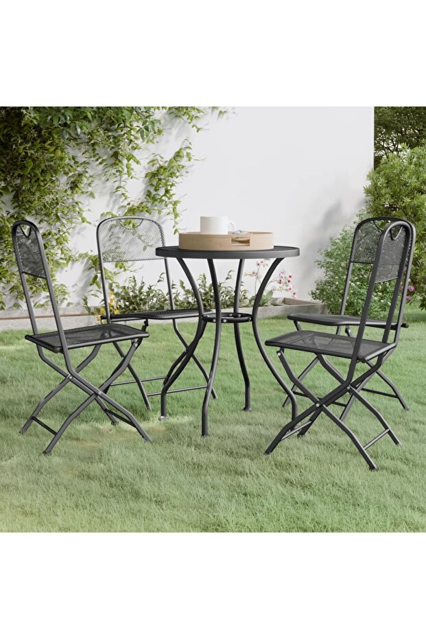 5 Piece Garden Dining Set Expanded Metal Mesh Anthracite