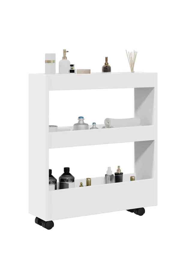 Narrow Storage Trolley 3 Tier White Engineered Wood