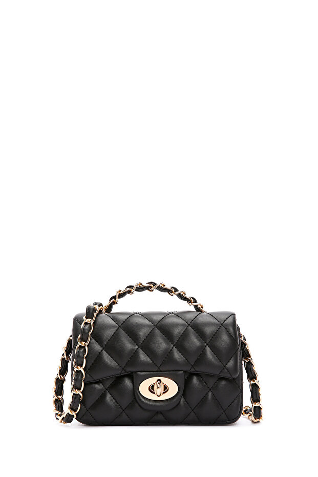 Women's Black Long Strap Quilted Mini Crossbody Bag 26Pbd2003Kp
