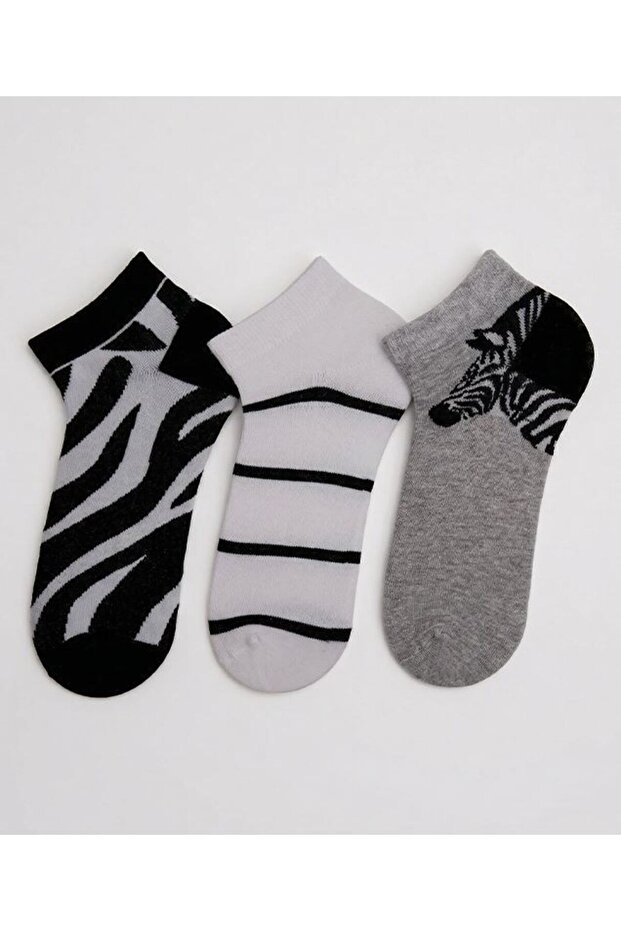 Zebra Patterned 3-Piece Step Socks - 2