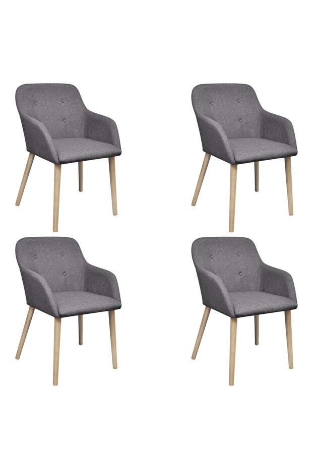 Oak Indoor Fabric Dining Chair Set 4 pcs with Armrest Dark Grey