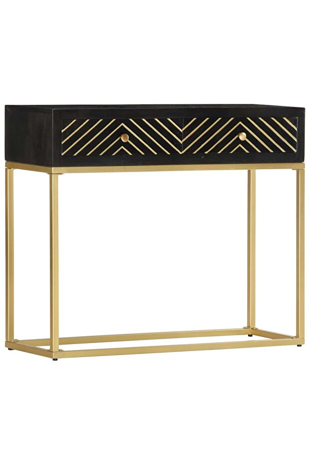 Console Table Black and Gold 90x30x75 cm Solid Mango Wood
