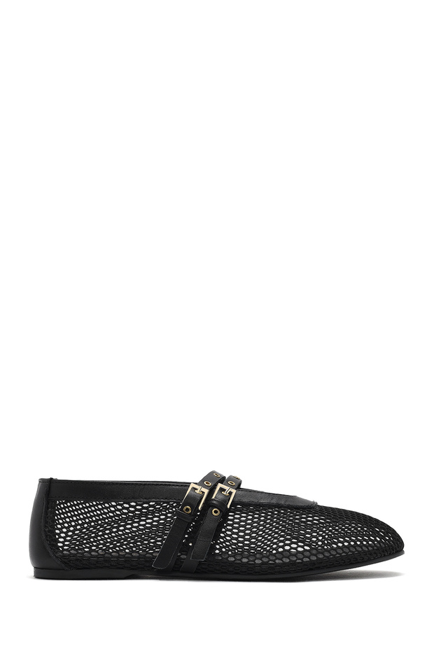 Women's Black Buckle Mesh Fabric Ballerinas, Summer Shoes 25Sfd18136F