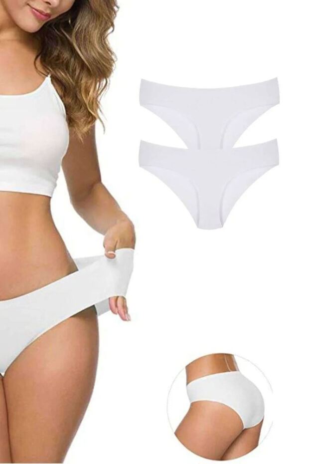 2 Pieces Women's Seamless Laser Cut Flexible Non-Marking Panties White