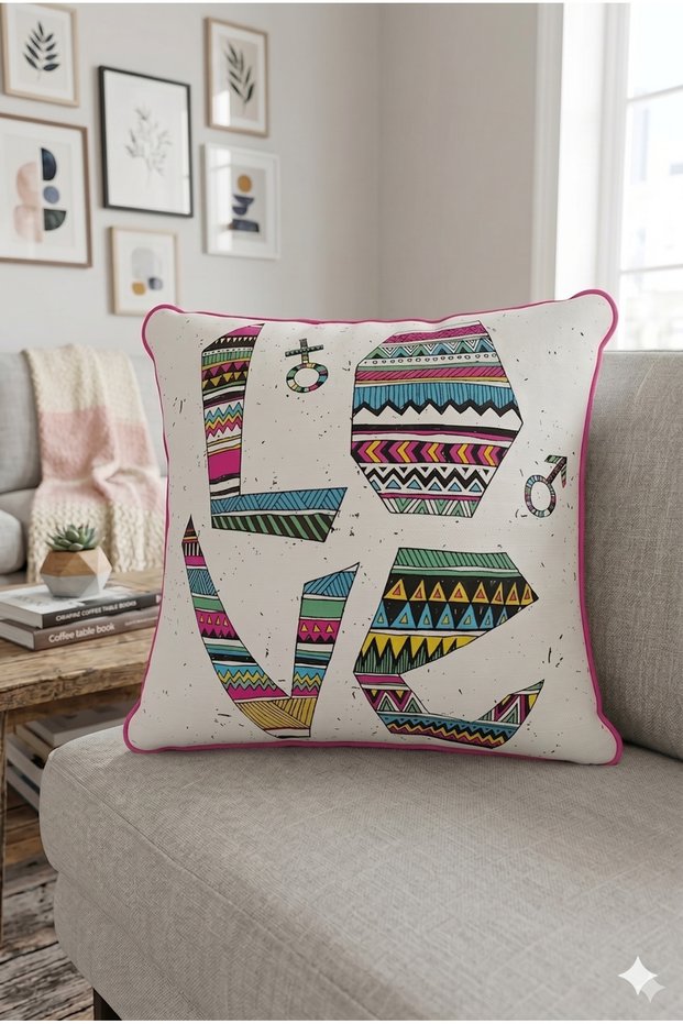Colorfull Love Pattern Piping Velvet Throw Pillow Case 43X43 cm - Decorative Pillow Case