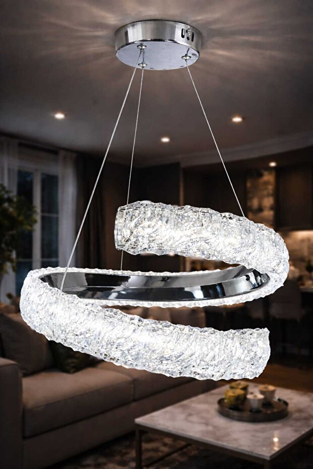 Renkoled Aydınlatma Kumandalı 3 Renk Işıklı Modern Sarkıt Led Avize krom Kasa Salon,oda ,mutfak ,hol