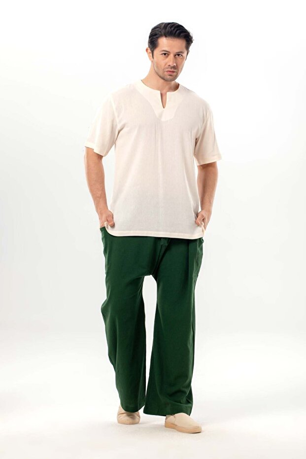 Short Sleeve Sile Cloth Crew Neck Men's Summer Tshirt Cream 3002
